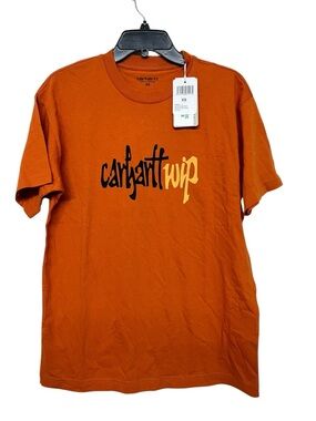 New Carhartt WIP Orange Logo Graphic Short Sleeve Tee Shirt XS